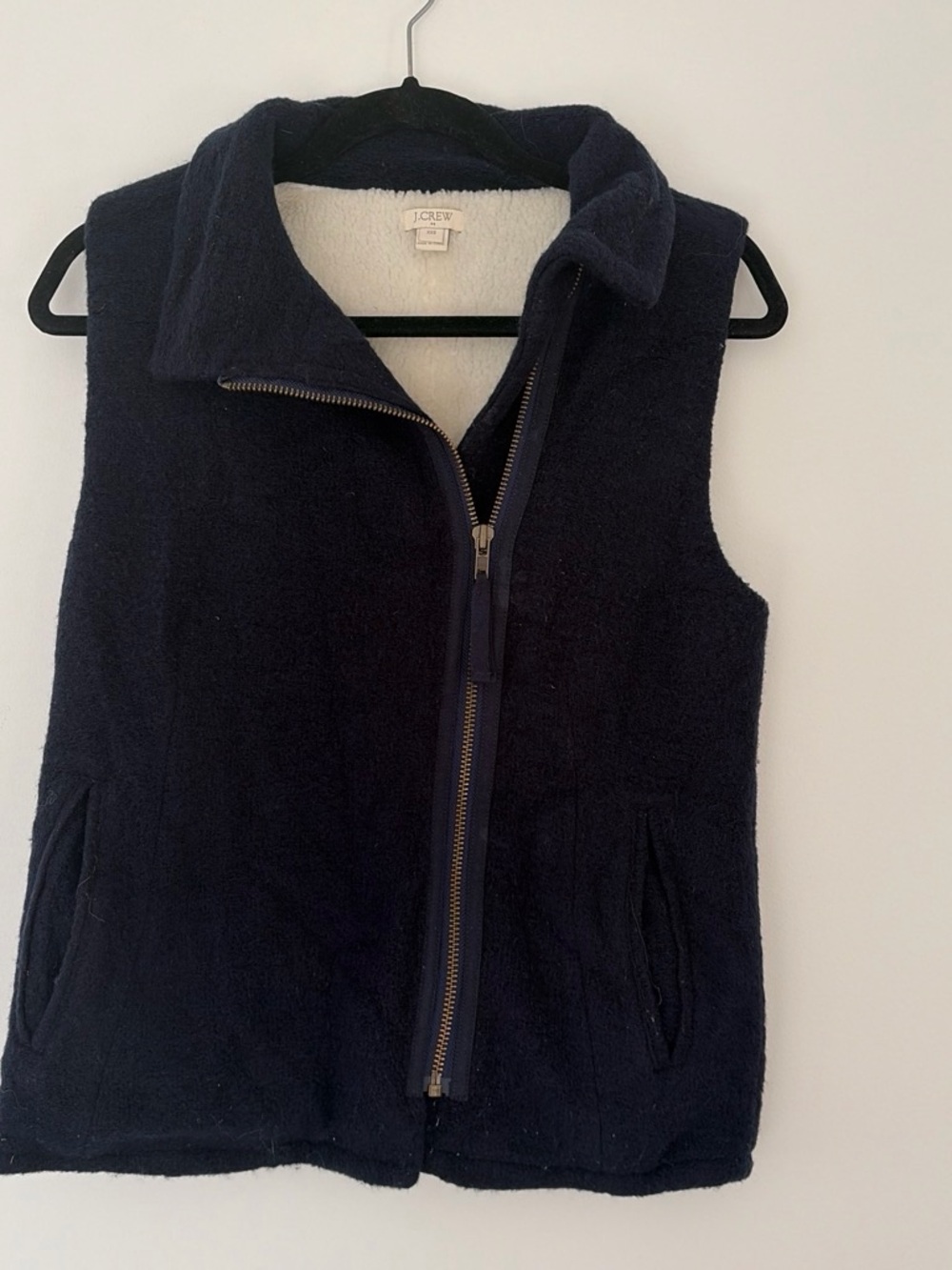 J. Crew Navy Sherpa-Lined Zip Front Vest